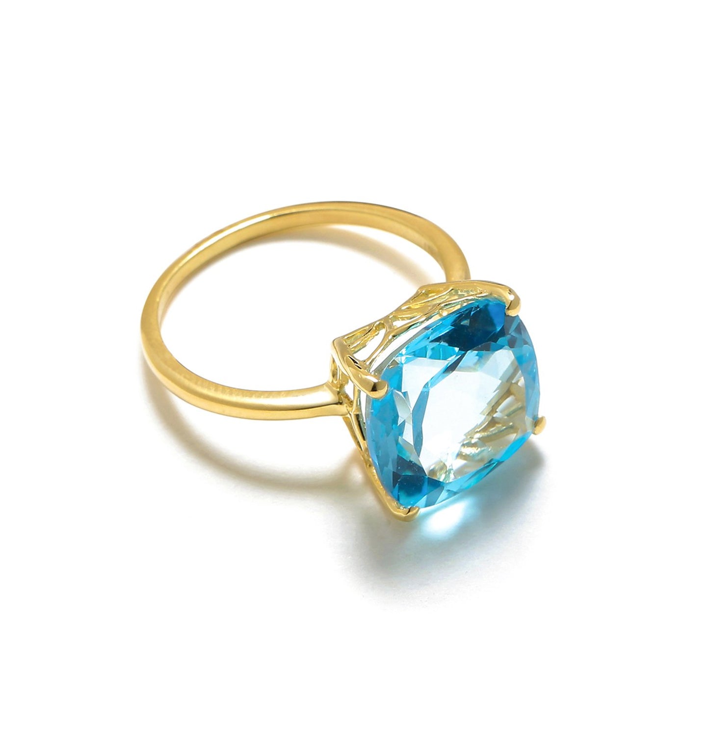 Tiramisu 7.50 Ct Sky Blue Topaz Solid 10k Yellow Gold Ring Jewelry