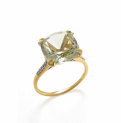 Tiramisu 6.11 Ct Green Amethyst Solid 10k Yellow Gold Statement Ring Jewelry