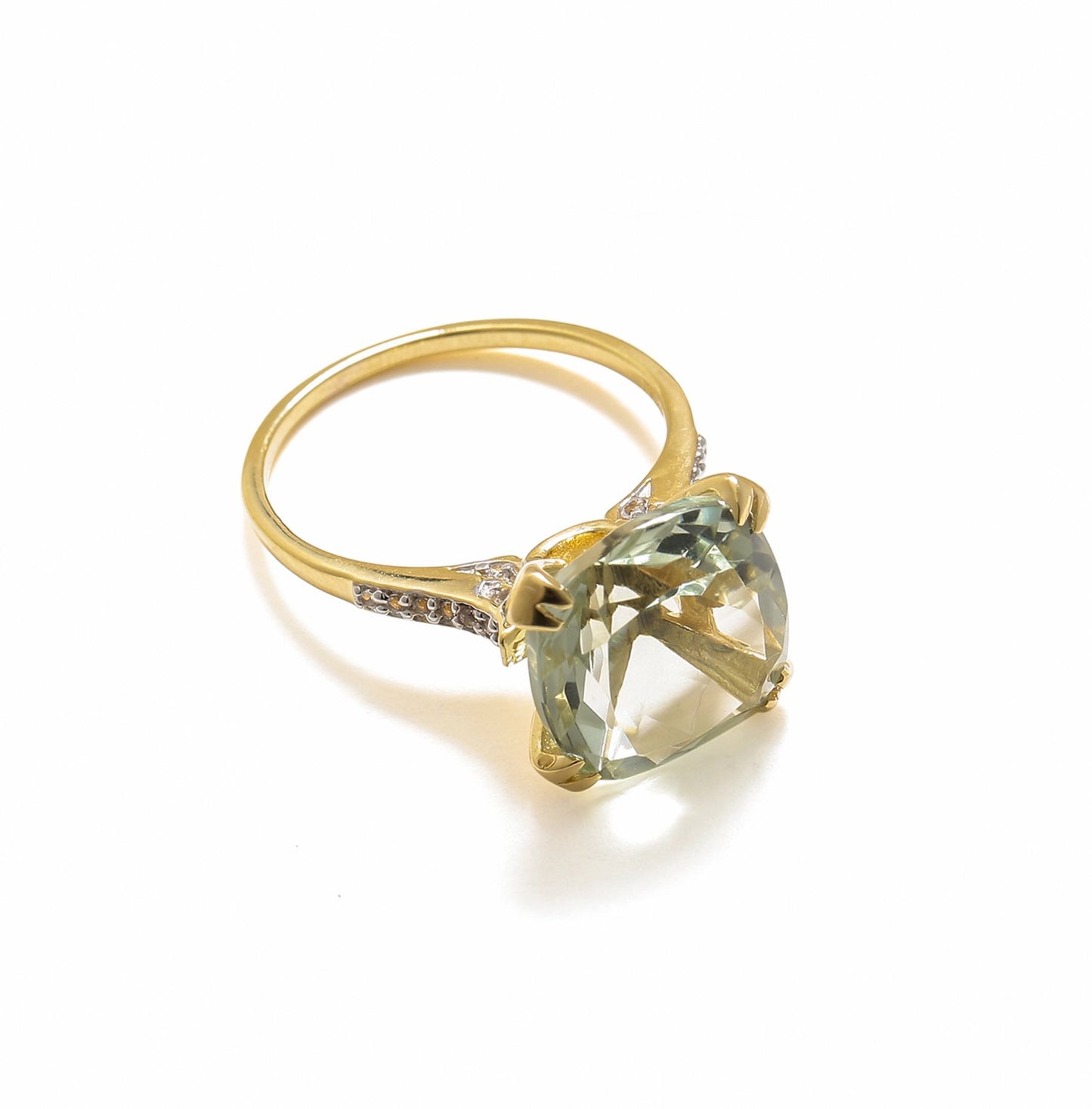 Tiramisu 6.11 Ct Green Amethyst Solid 10k Yellow Gold Statement Ring Jewelry