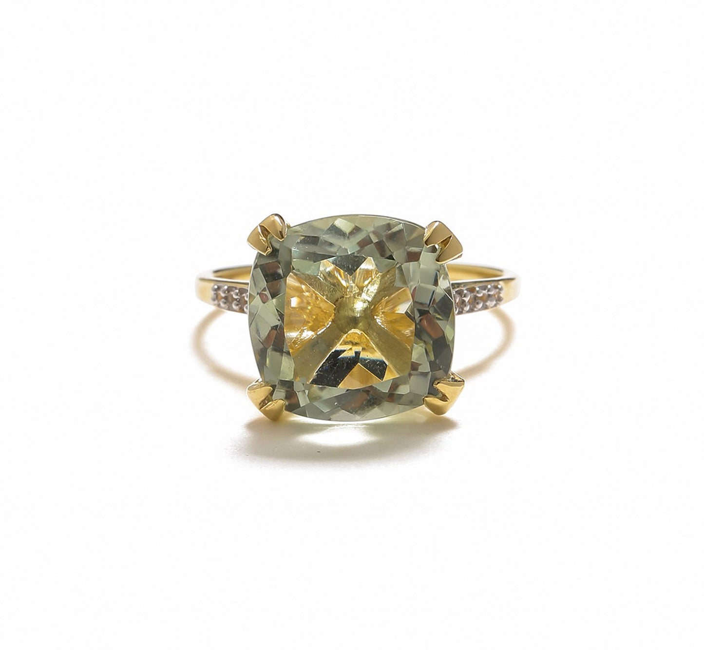 Tiramisu 6.11 Ct Green Amethyst Solid 10k Yellow Gold Statement Ring Jewelry