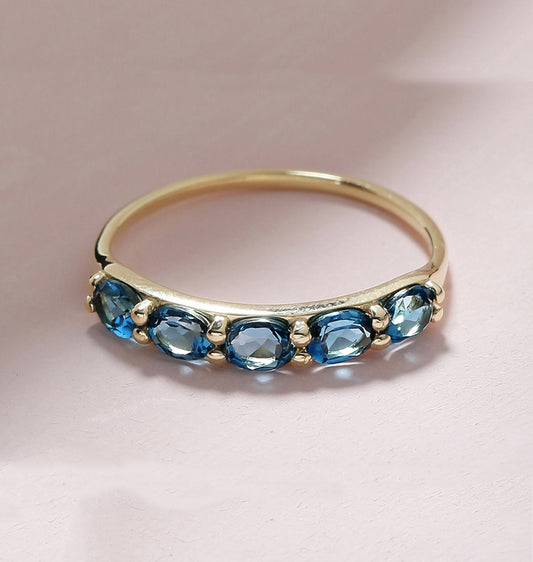 Tiramisu 0.90 ct London Blue Topaz 10k Gold Eternity Band Ring