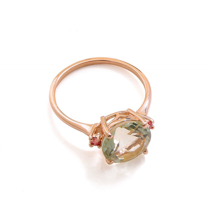 Tiramisu 3.10 Ct Green Amethyst Solid 10k Rose Gold Ring Jewelry