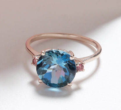 Tiramisu 3.90 Ct London Blue Topaz Pink Tourmaline Solid 10k Rose Gold Ring