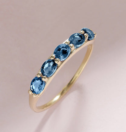 Tiramisu 0.90 ct London Blue Topaz 10k Gold Eternity Band Ring