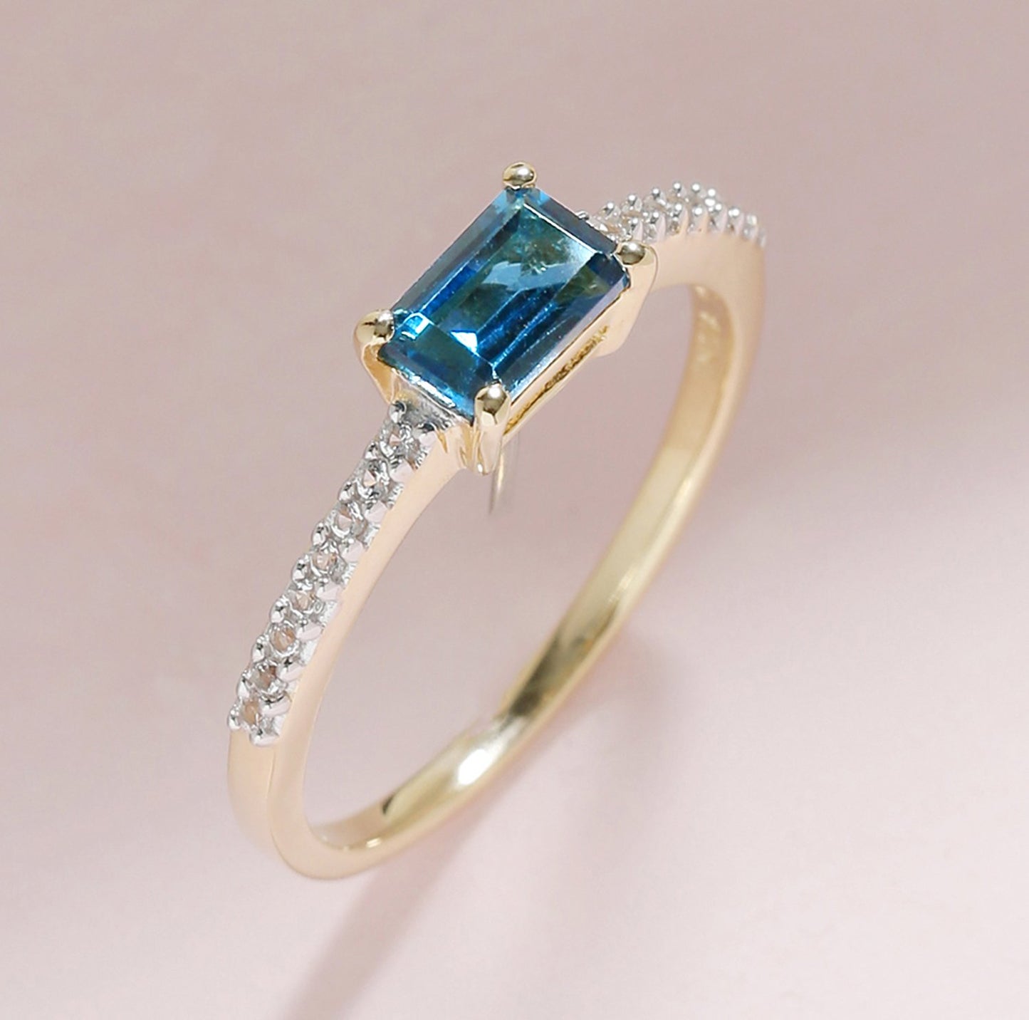 Tiramisu 0.92 Ct London Blue Topaz Solid 10k Yellow Gold Ring Jewelry