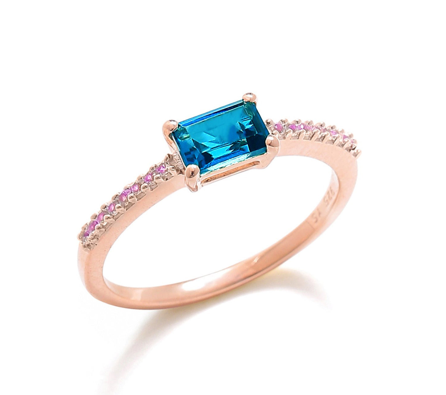 Tiramisu 0.92 Ct London Blue Topaz Pink Sapphire Solid 10k Rose Gold Ring