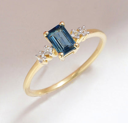 Tiramisu 0.77 Ct London Blue Topaz Solid 10k Yellow Gold Ring Jewelry