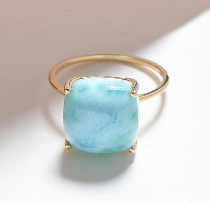 Tiramisu 5.85 Ct Larimar Solid 10k Yellow Gold Ring Jewelry