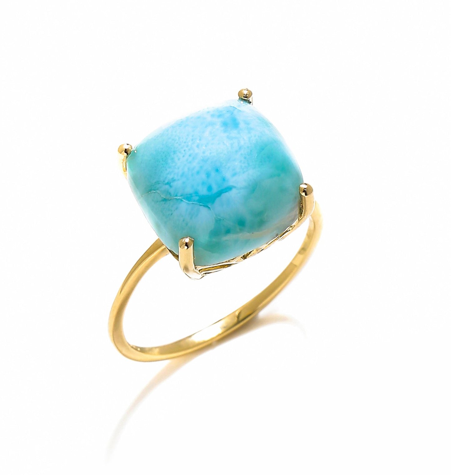 Tiramisu 5.85 Ct Larimar Solid 10k Yellow Gold Ring Jewelry