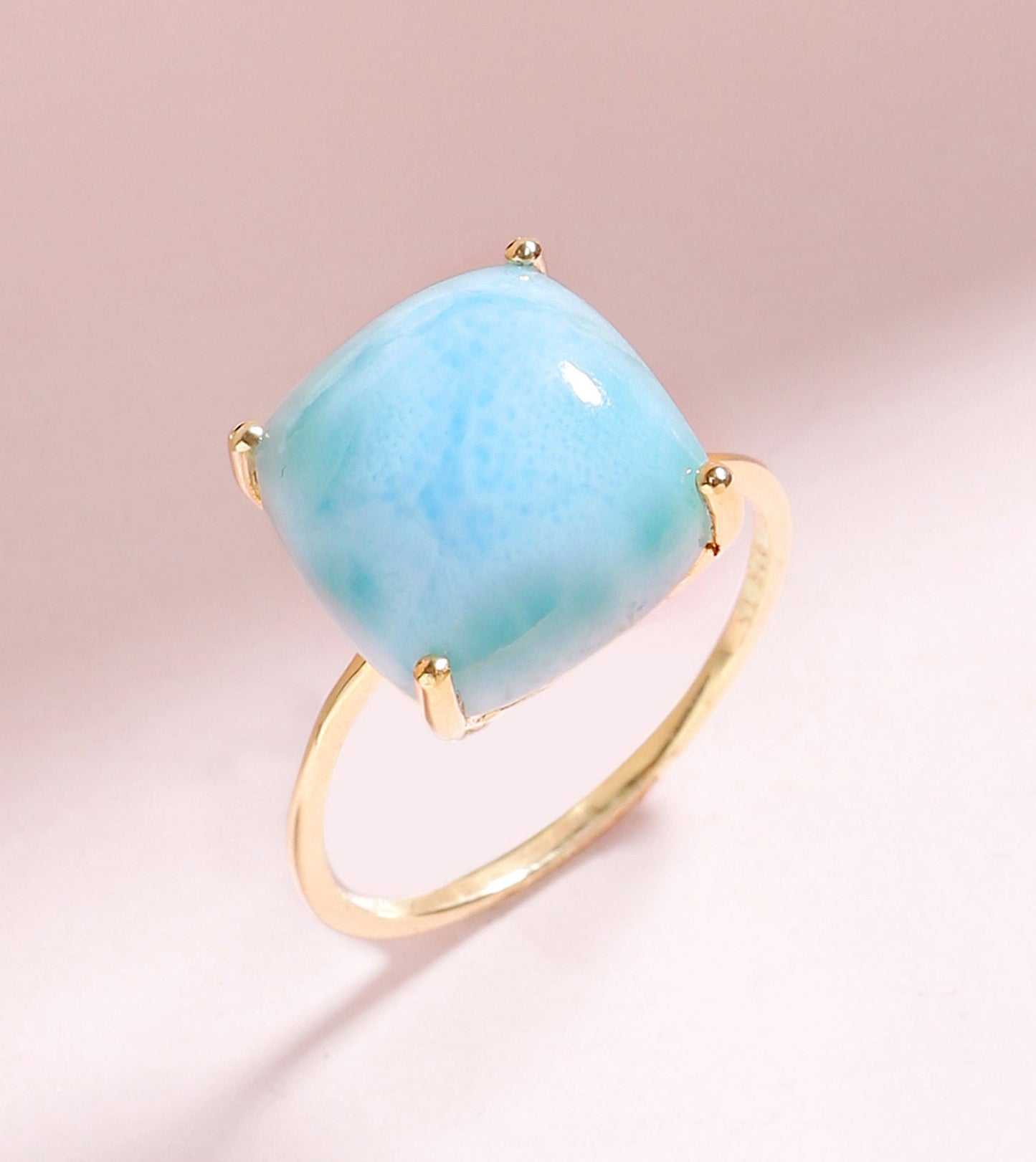 Tiramisu 5.85 Ct Larimar Solid 10k Yellow Gold Ring Jewelry