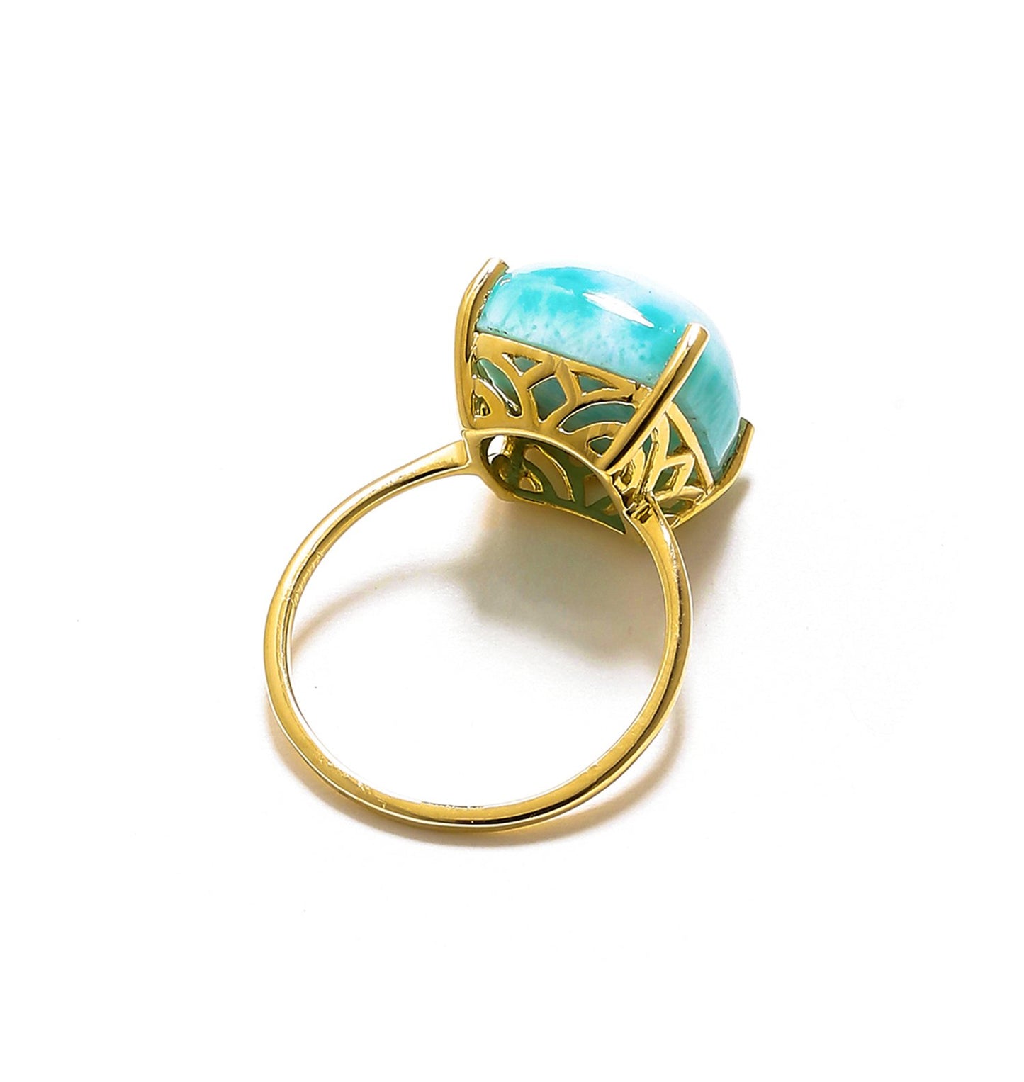 Tiramisu 5.85 Ct Larimar Solid 10k Yellow Gold Ring Jewelry