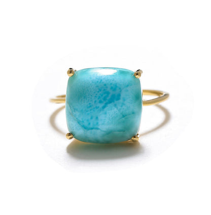 Tiramisu 5.85 Ct Larimar Solid 10k Yellow Gold Ring Jewelry