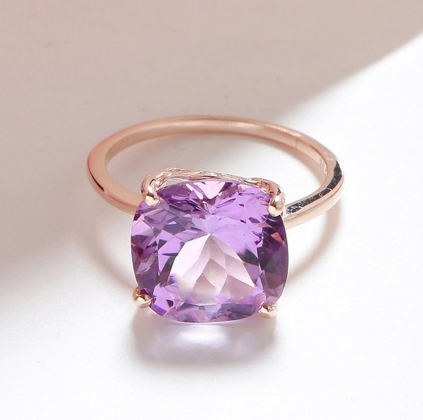 Tiramisu 5.85 Ct Amethyst Solid 10k Rose Gold Ring Jewelry