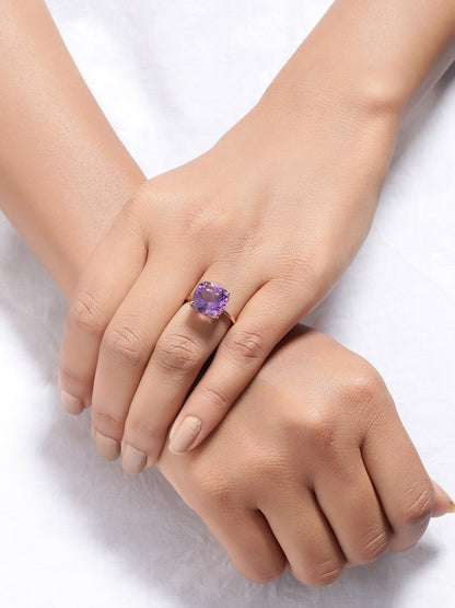 Tiramisu 5.85 Ct Amethyst Solid 10k Rose Gold Ring Jewelry