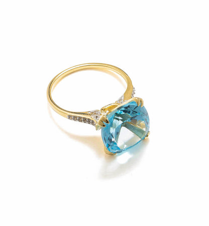 Tiramisu 8.73 Ct Sky Blue Topaz Solid 10k Yellow Gold Statement Ring Jewelry