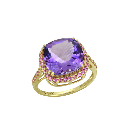 Tiramisu Solid 14k Yellow Gold Amethyst Ring (6.98 ct)