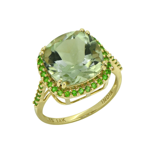 Tiramisu Solid 14k Yellow Gold Green Amethyst Ring (6.98 ct)