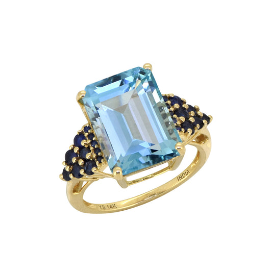 Tiramisu Solid 14k Yellow Gold Sky Blue Topaz Ring (8.95 ct)