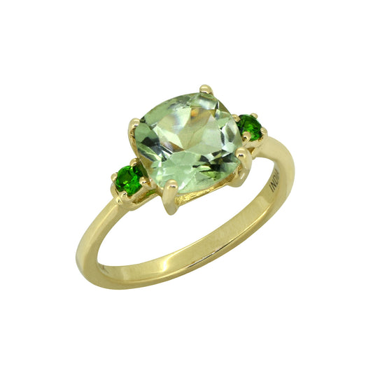 Tiramisu Solid 14k Yellow Gold Green Amethyst Ring (2.15 ct)