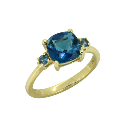 Tiramisu Solid 14k Yellow Gold London Blue Topaz Ring 2.15 ct