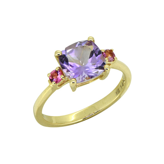 Tiramisu Solid 14k Yellow Gold Pink Amethyst Ring (2.15 ct)