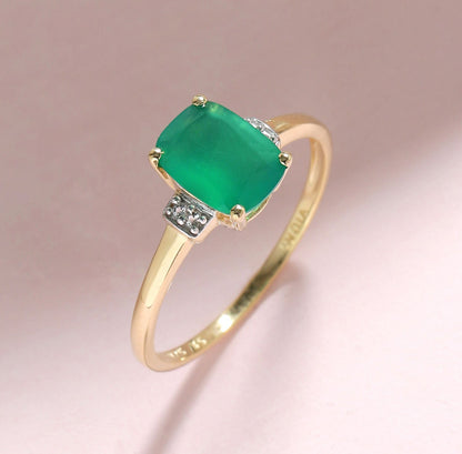 Tiramisu 1.32 Ct Green Onyx White Topaz Solid 10k Yellow Gold Ring