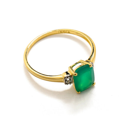 Tiramisu 1.32 Ct Green Onyx White Topaz Solid 10k Yellow Gold Ring