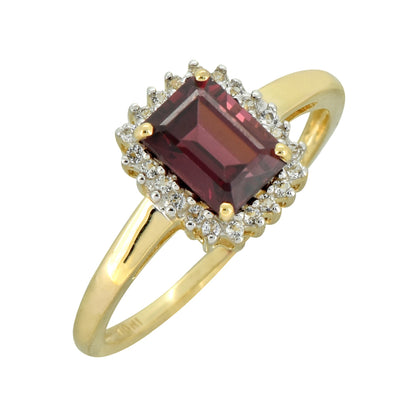 Tiramisu 1.22 ct Rhodolite Garnet White Topaz Solid 10k Yellow Gold Ring