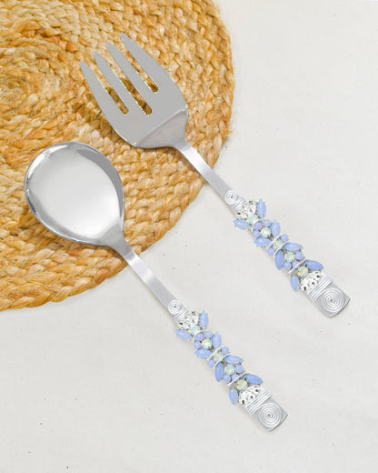 Blue Sparks Salad Server Set