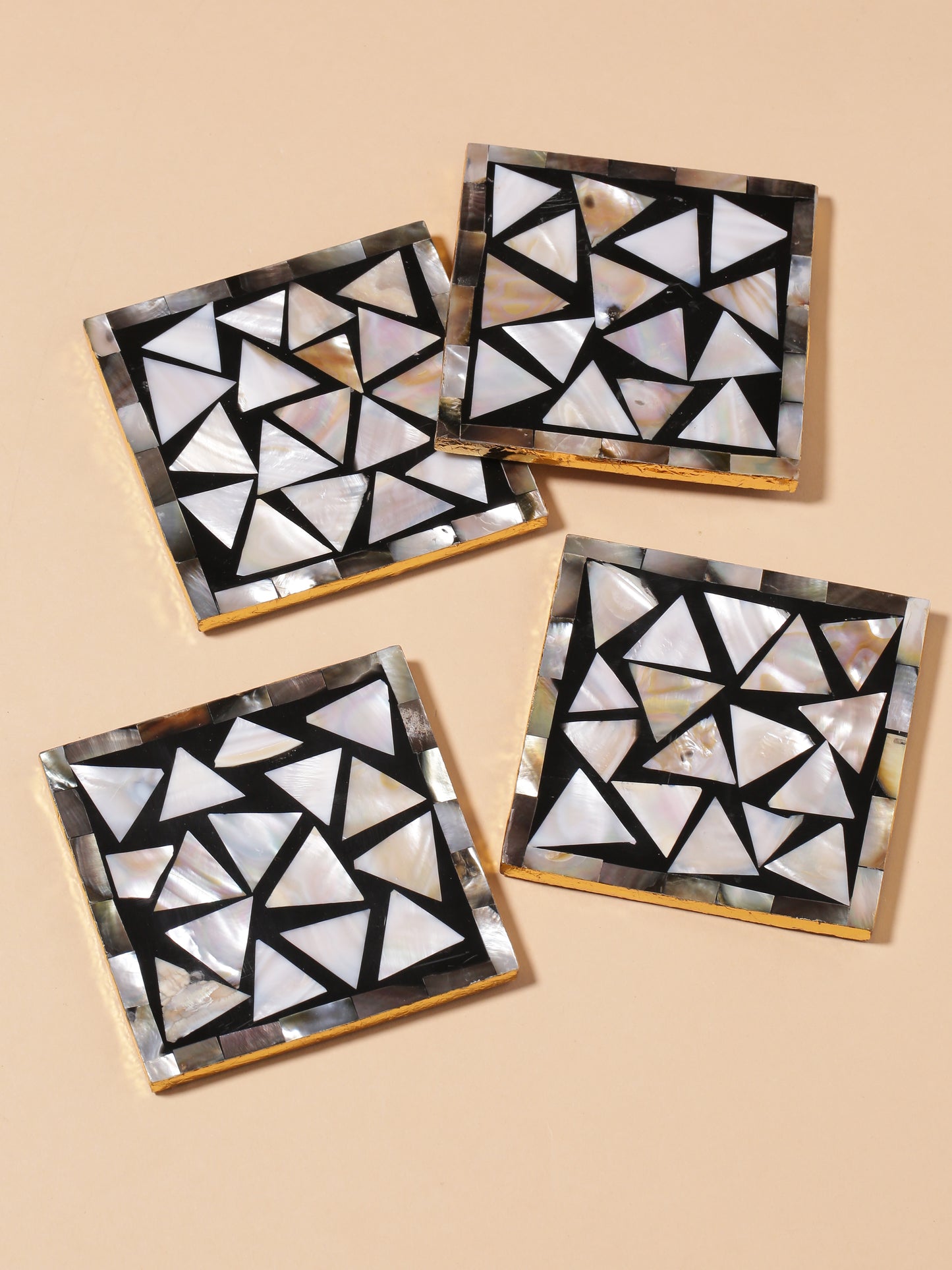 Mother of Pearl Coaster Triangle Pattern-  Set Of 4