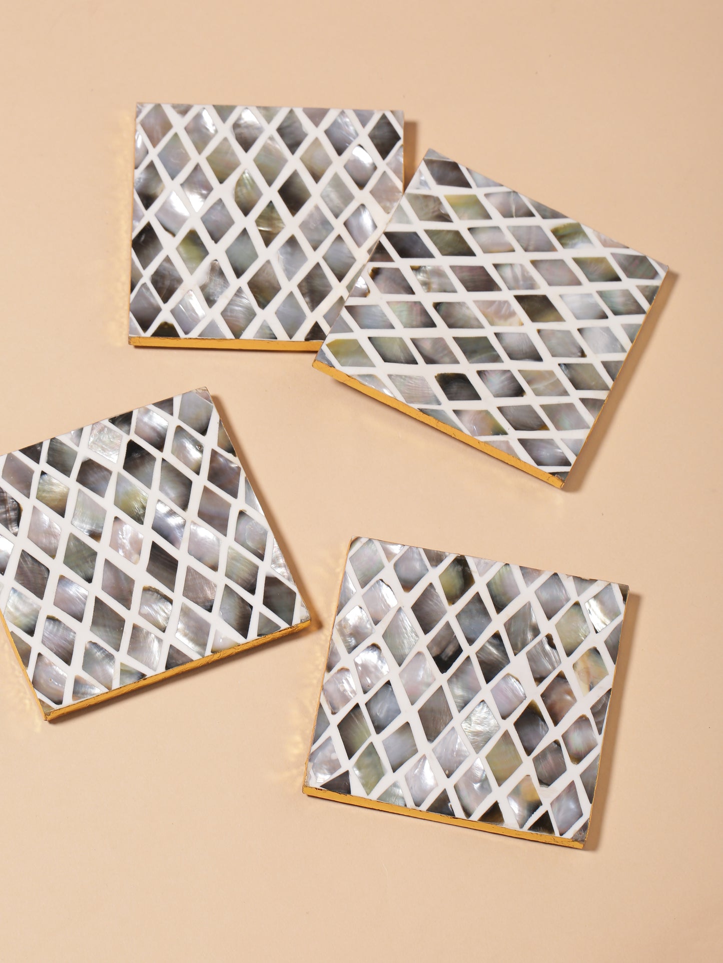 Tiramisu Set of 4 Mother of Pearl Coasters- Diamond Pattern
