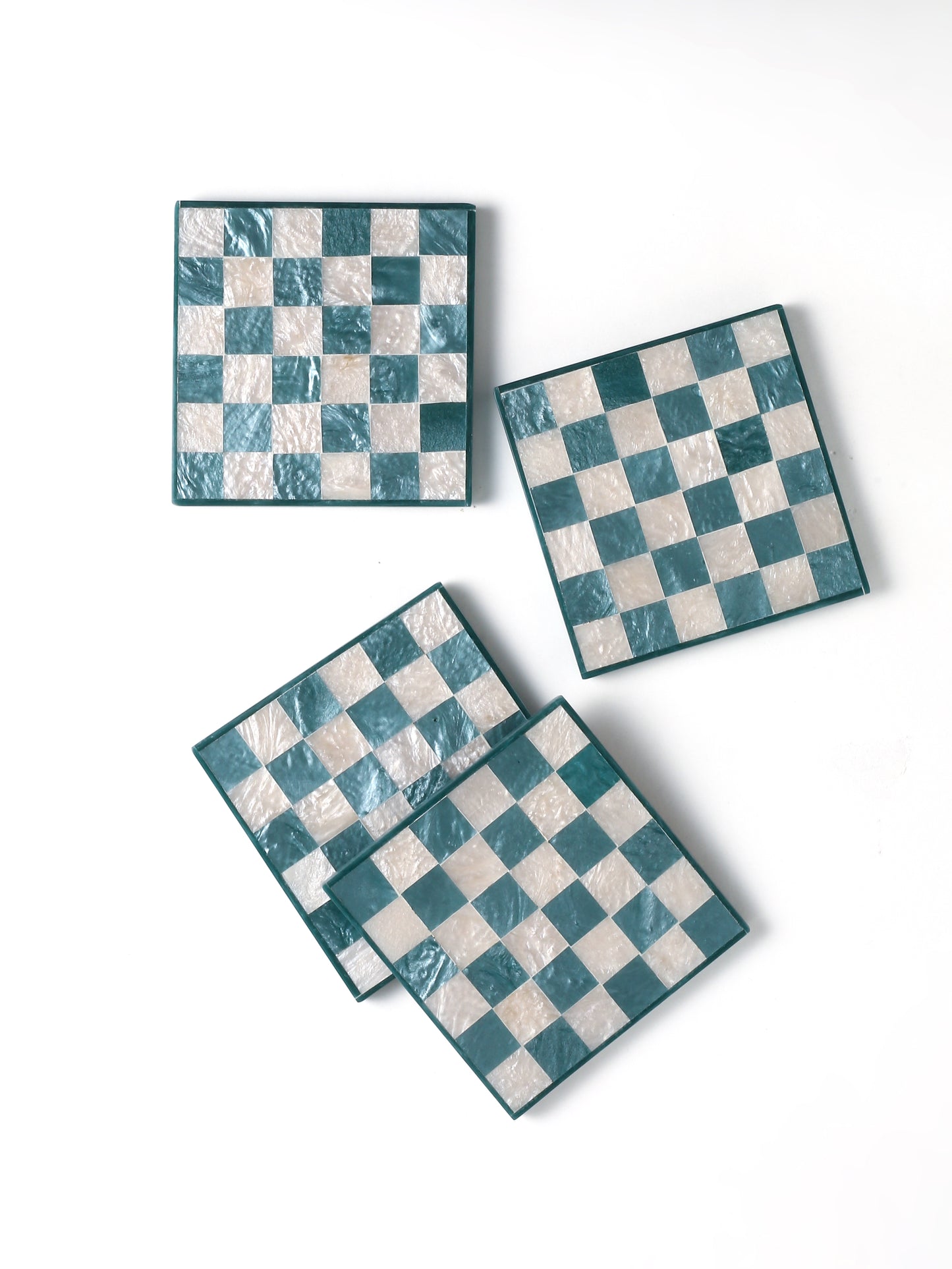 Blue Chequered Resin Coaster Set of 4