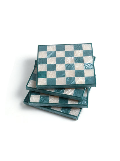 Blue Chequered Resin Coaster Set of 4