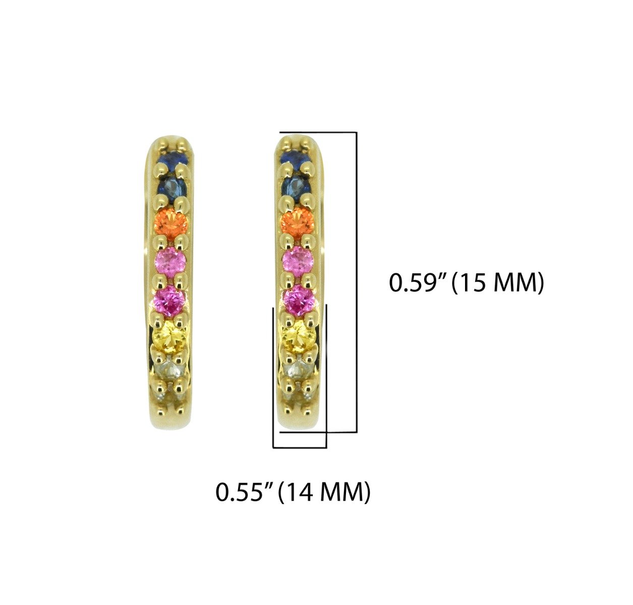 Tiramisu 0.36 Ct. Multi Sapphire Solid 14k Gold Hoop Earrings Jewelry