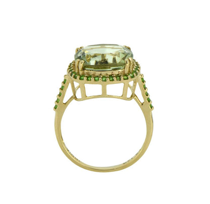 Tiramisu Solid 14k Yellow Gold Green Amethyst Ring (6.98 ct)