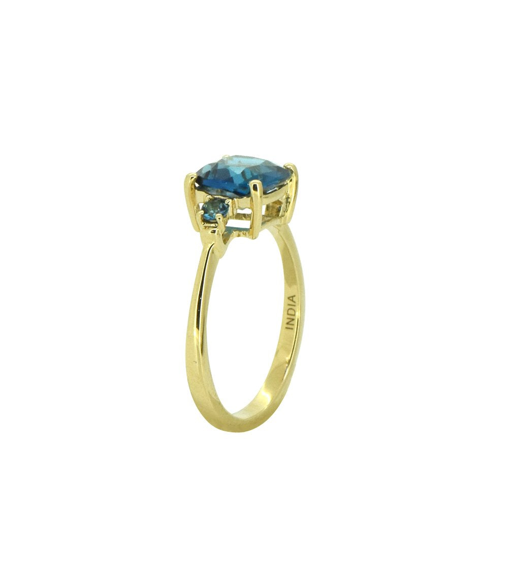 Tiramisu Solid 14k Yellow Gold London Blue Topaz Ring 2.15 ct