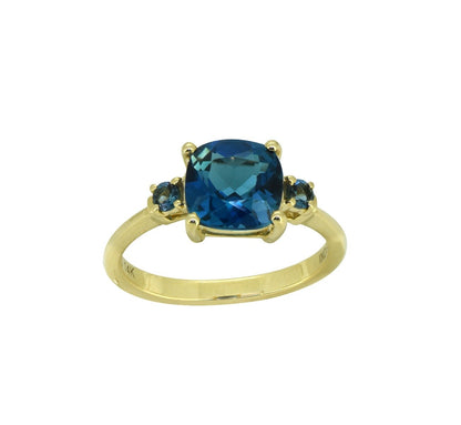 Tiramisu Solid 14k Yellow Gold London Blue Topaz Ring 2.15 ct