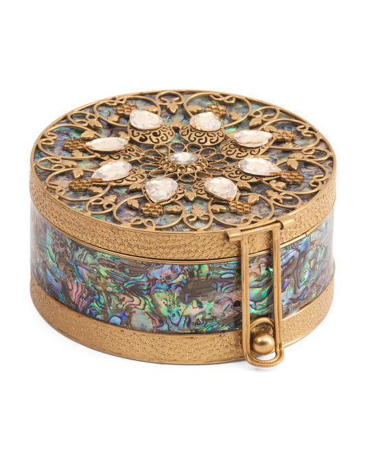 ROUND JEWELRY BOX WITH ABALONE SHELL